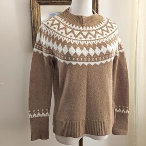 Fair Isle Camel And White Talbots Crewneck Pullover Women's S Petite